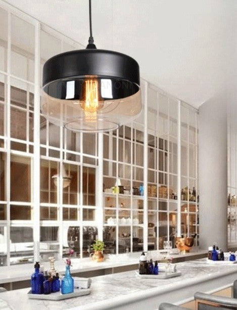 Lampa Sufitowa Industrialna Retro Glassey|E27| Czarna|Klasyczna|25cm