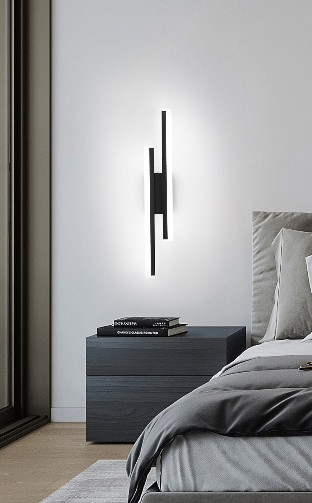 LAMPA LED ŚCIENNA KINKIET CZARNY 50CM 16W BARWA ZIMNY BIAŁY