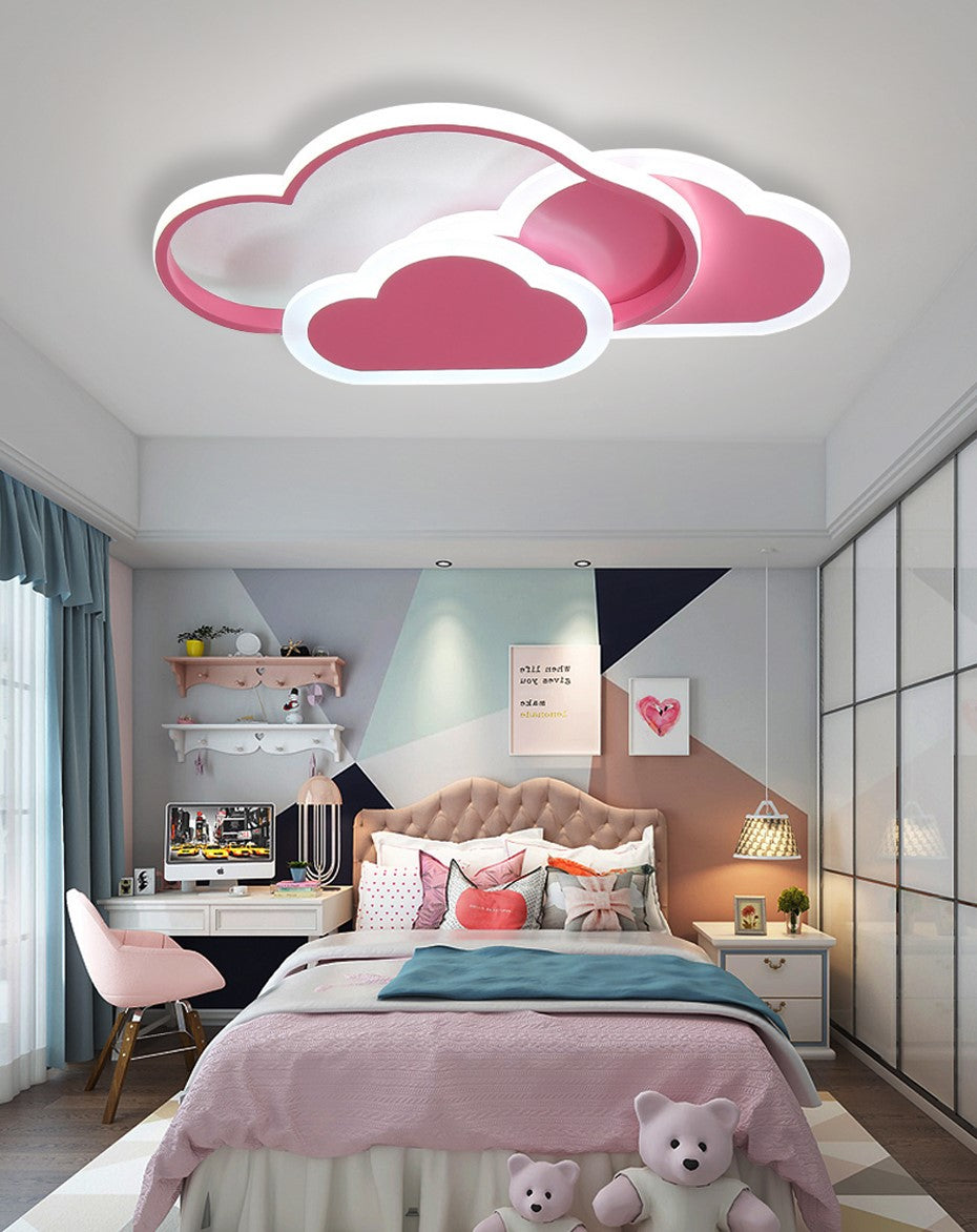 Różowa Lampa Sufitowa LED w Kształcie Chmurki Oliwka 40W z Pilotem - Pokój Dziecięcy