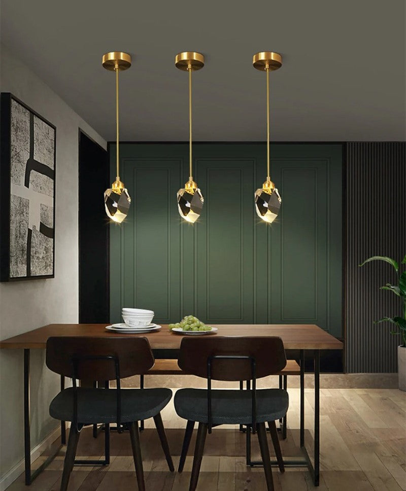 Lampa LED Wisząca Sufitowa Glamour kropla Złota|10|10|130|5W|kryształ|