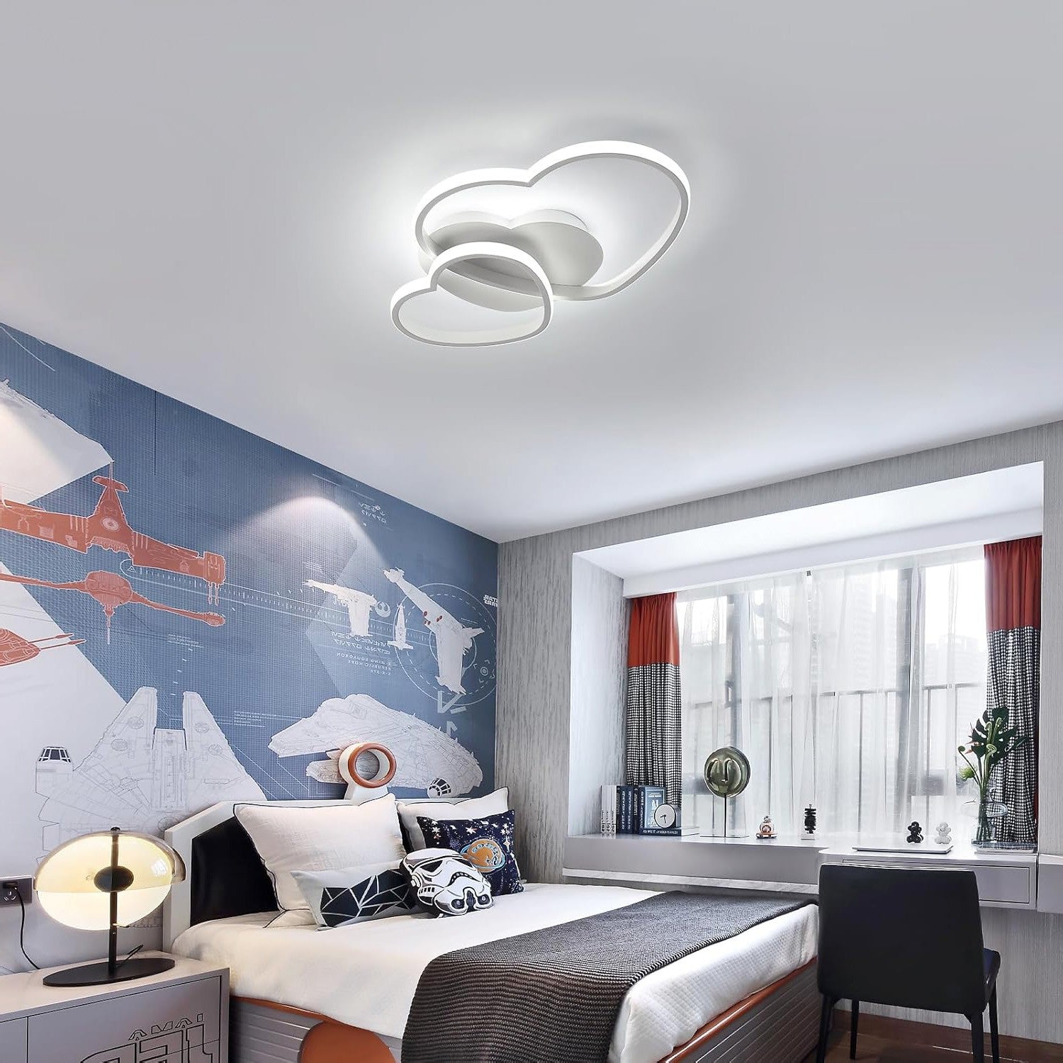 Biała Lampa Sufitowa LED w Kształcie Serca Oliwka 48W z Pilotem - Pokój Dziecięcy