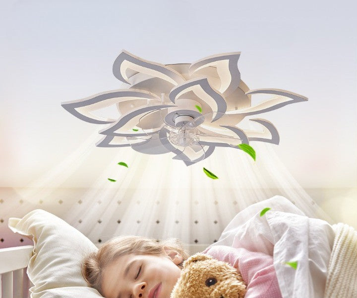 Lampa sufitowa LED Duża Kwiat Lotosu z wiatrakiem biała z trybem zimowym