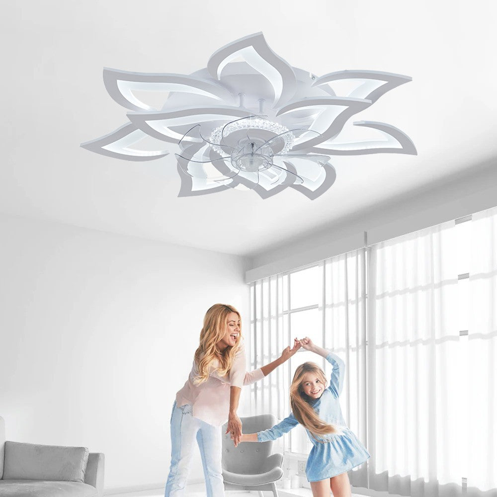 Lampa sufitowa LED Duża Kwiat Lotosu z wiatrakiem biała z trybem zimowym