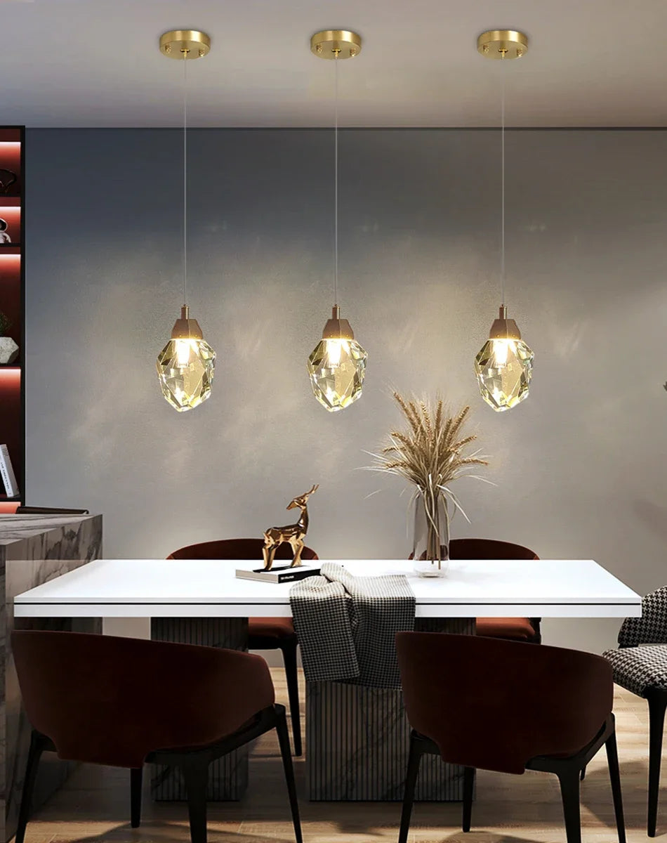 Lampa LED Wisząca Sufitowa Glamour kropla Złota|10|10|130|5W|kryształ|