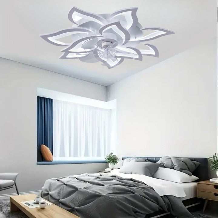 Lampa sufitowa LED Duża Kwiat Lotosu z wiatrakiem biała z trybem zimowym