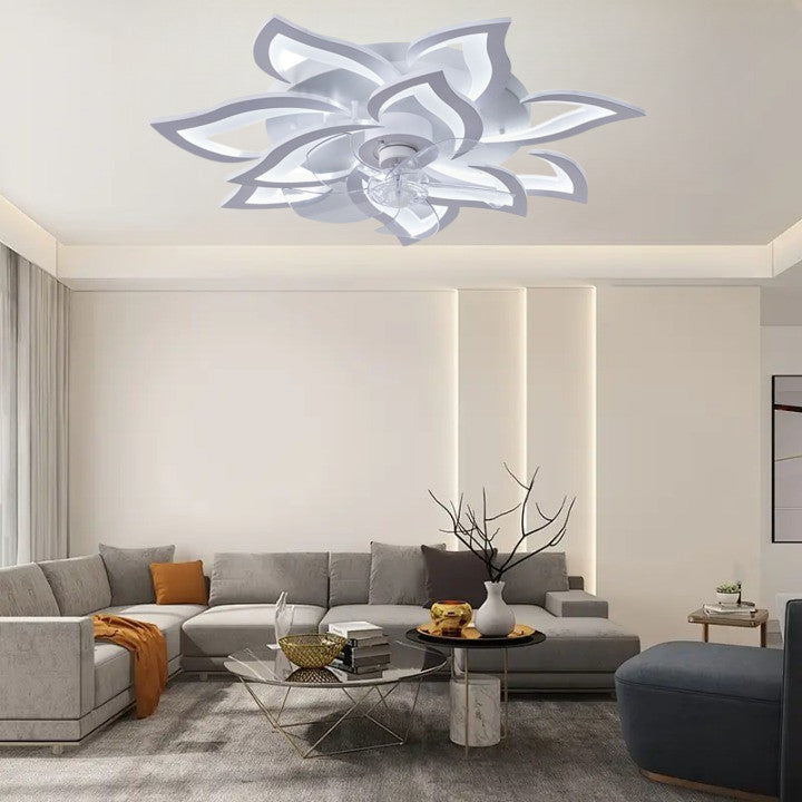 Lampa sufitowa LED Duża Kwiat Lotosu z wiatrakiem biała z trybem zimowym