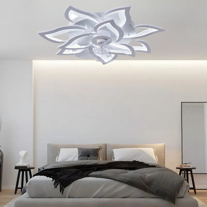 Lampa sufitowa LED Duża Kwiat Lotosu z wiatrakiem biała z trybem zimowym