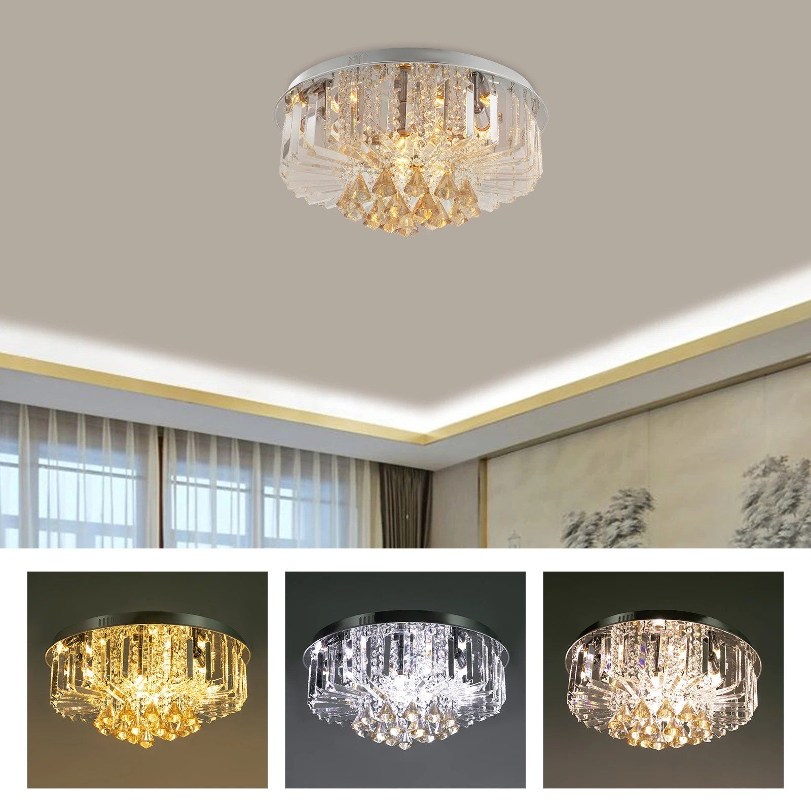 Plafon sufitowy LED Kryształ Laura II żarówka 3 Barwy