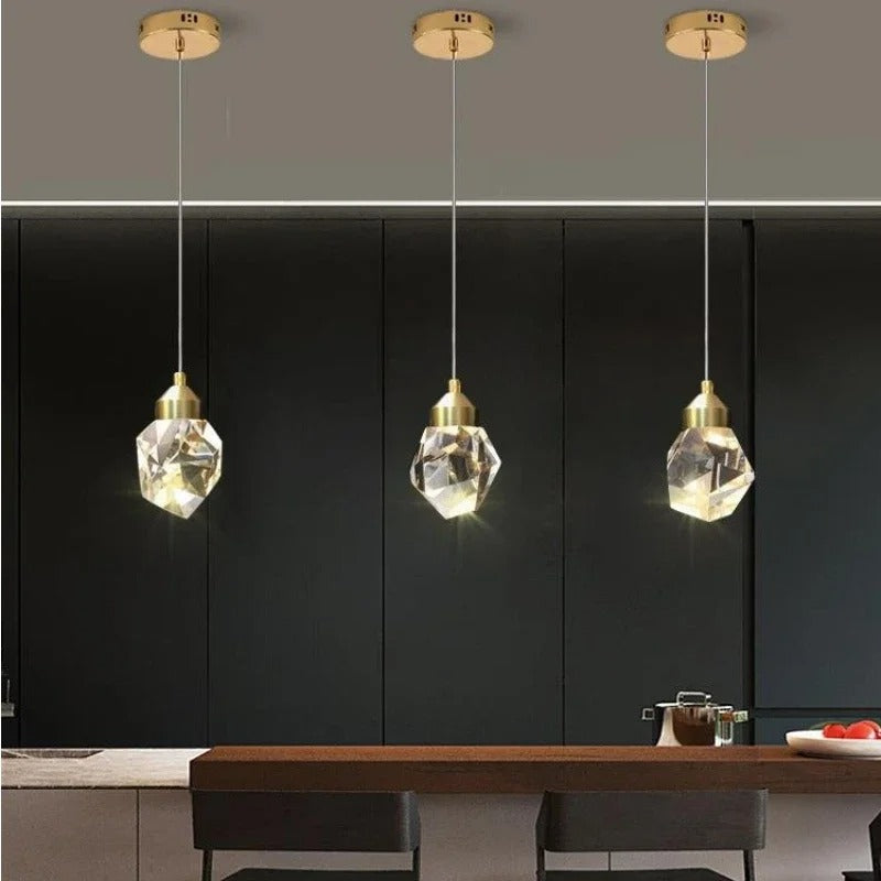 Lampa LED Wisząca Sufitowa Glamour kropla Złota|10|10|130|5W|kryształ|