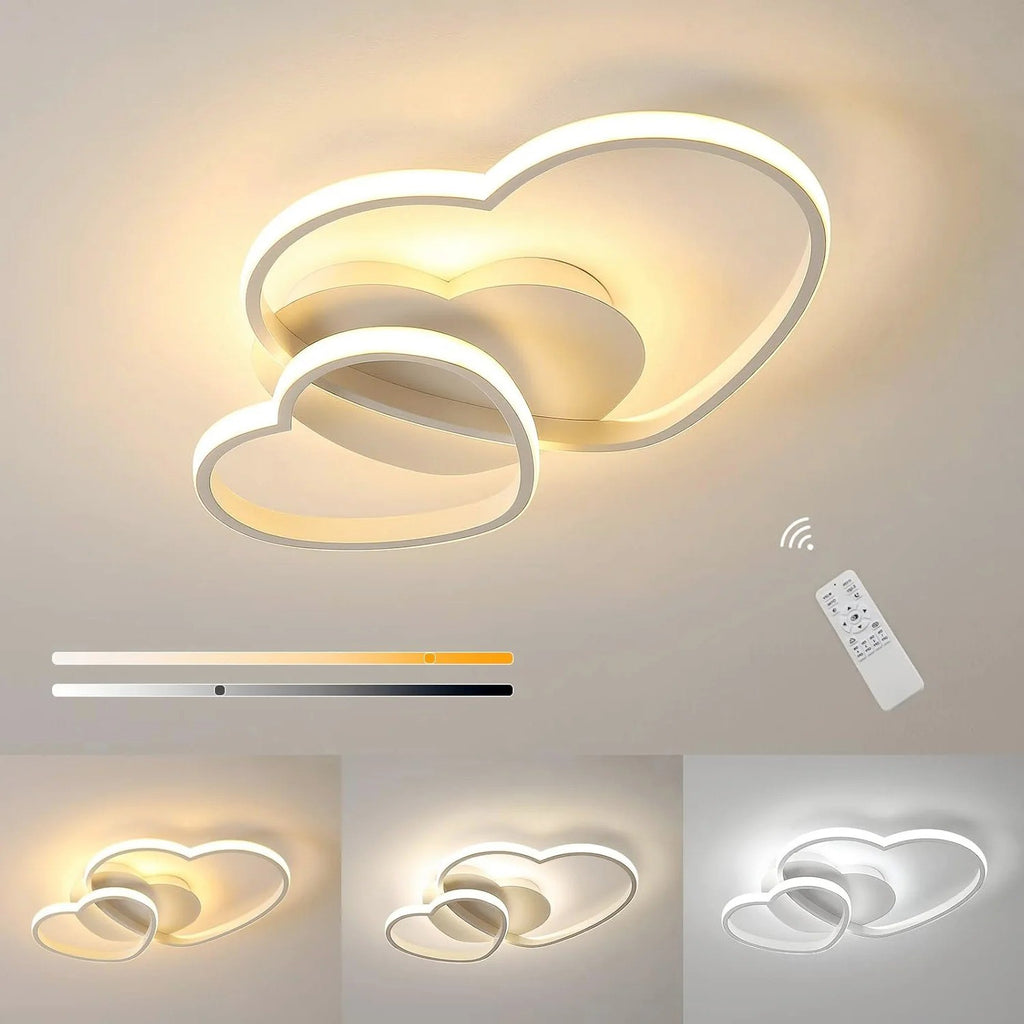 Biała Lampa Sufitowa LED w Kształcie Serca Oliwka 48W z Pilotem - Pokój Dziecięcy