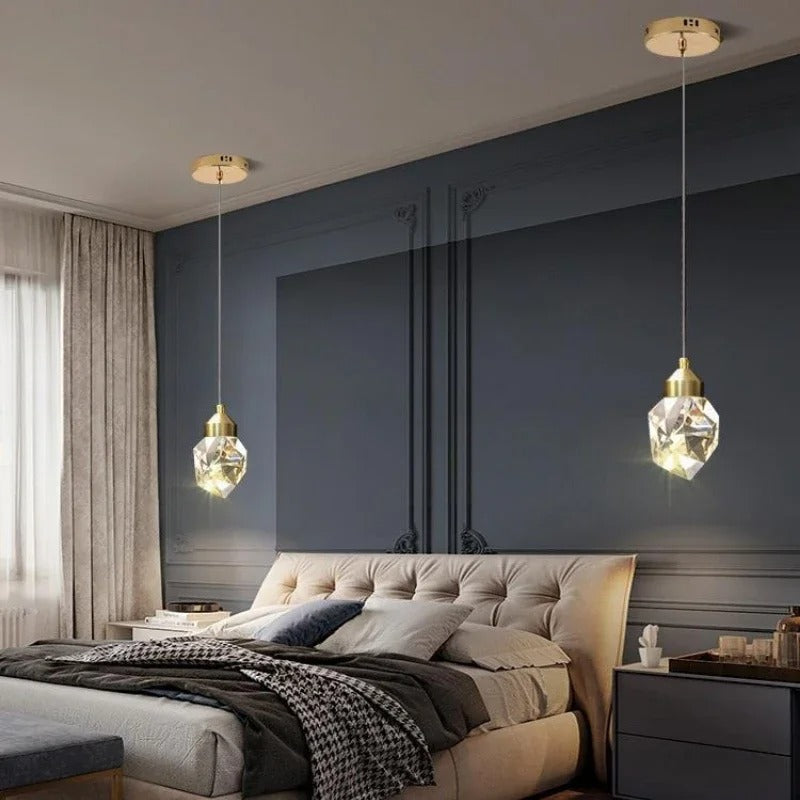 Lampa LED Wisząca Sufitowa Glamour kropla Złota|10|10|130|5W|kryształ|