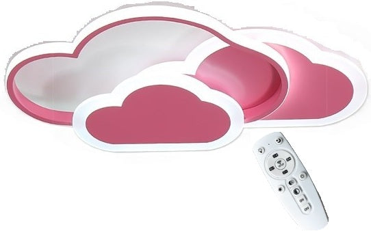 Różowa Lampa Sufitowa LED w Kształcie Chmurki Oliwka 40W z Pilotem - Pokój Dziecięcy